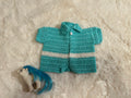 Chaquetita de Ganchillo Verde Turquesa con Franja Blanca para Bebé