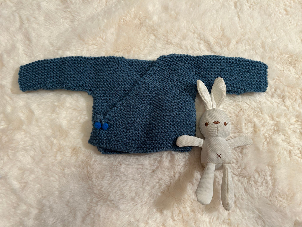 Jersey de Punto Azul Acero Estilo Kimono para Recién Nacido