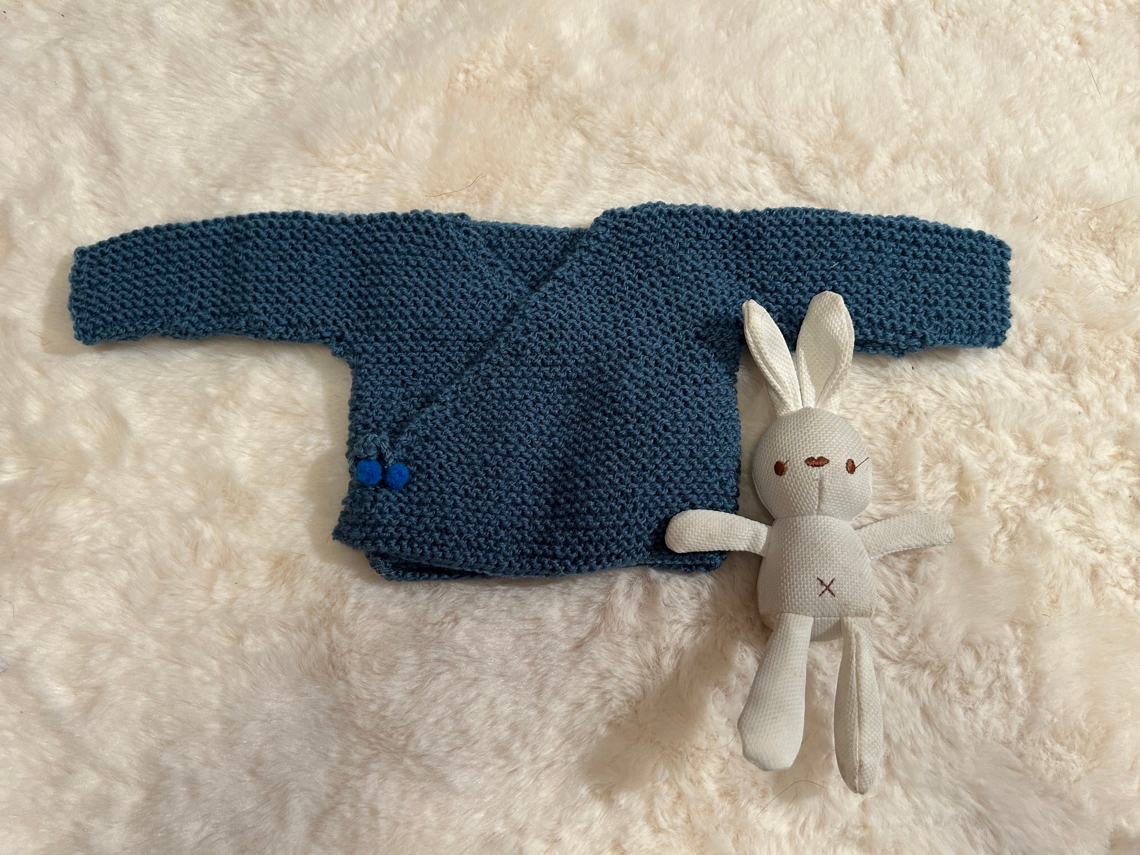 Jersey de Punto Azul Acero Estilo Kimono para Recién Nacido