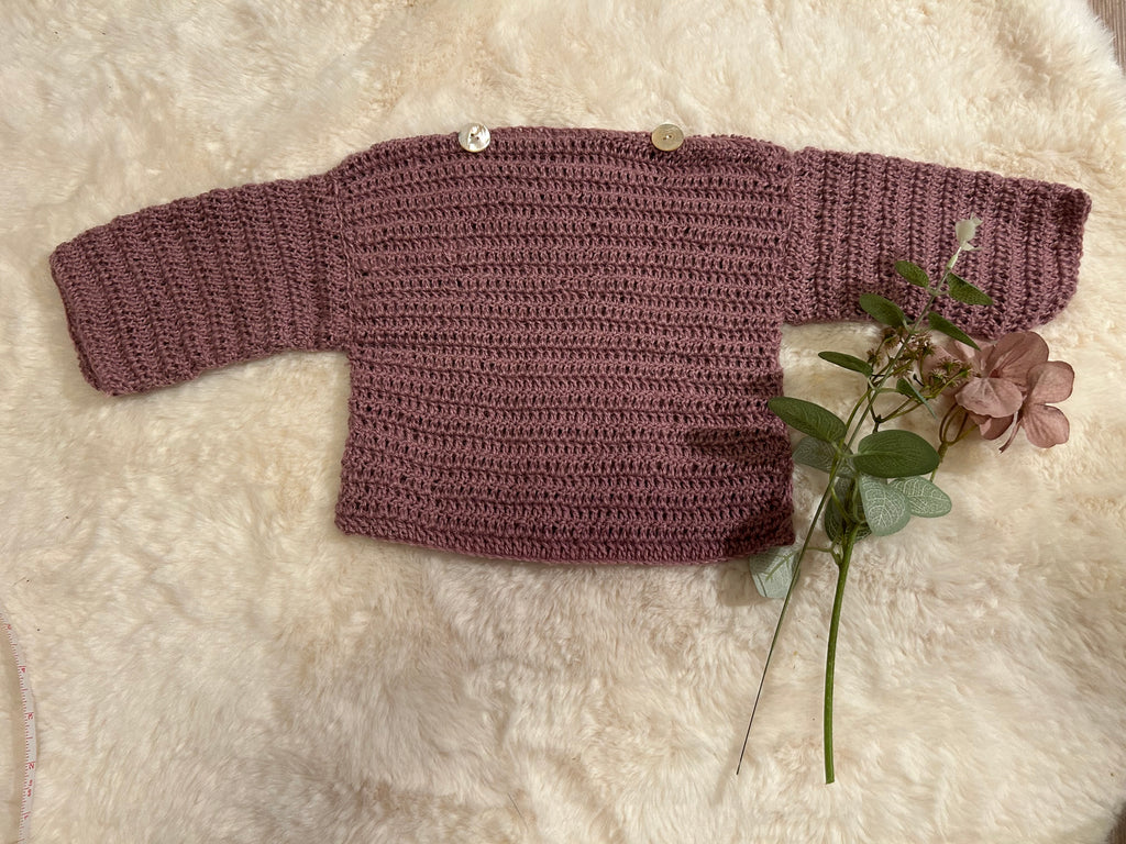 Jersey de Ganchillo Rosa Malva con Botones en el Hombro