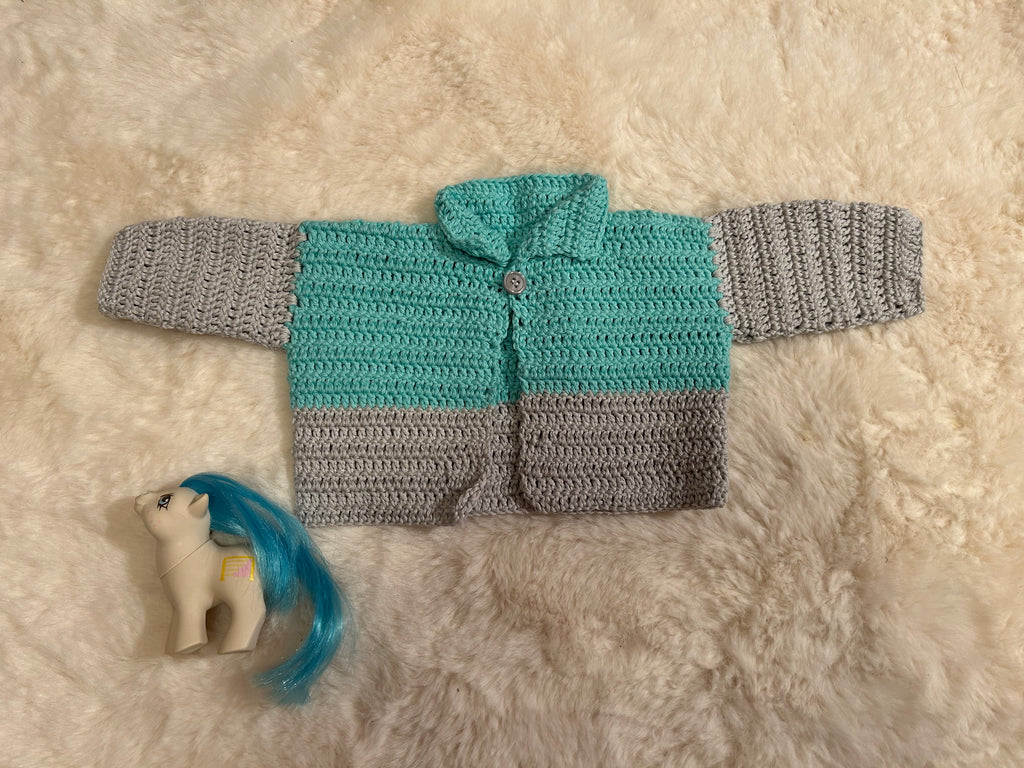 Chaquetita de Ganchillo Turquesa y Gris