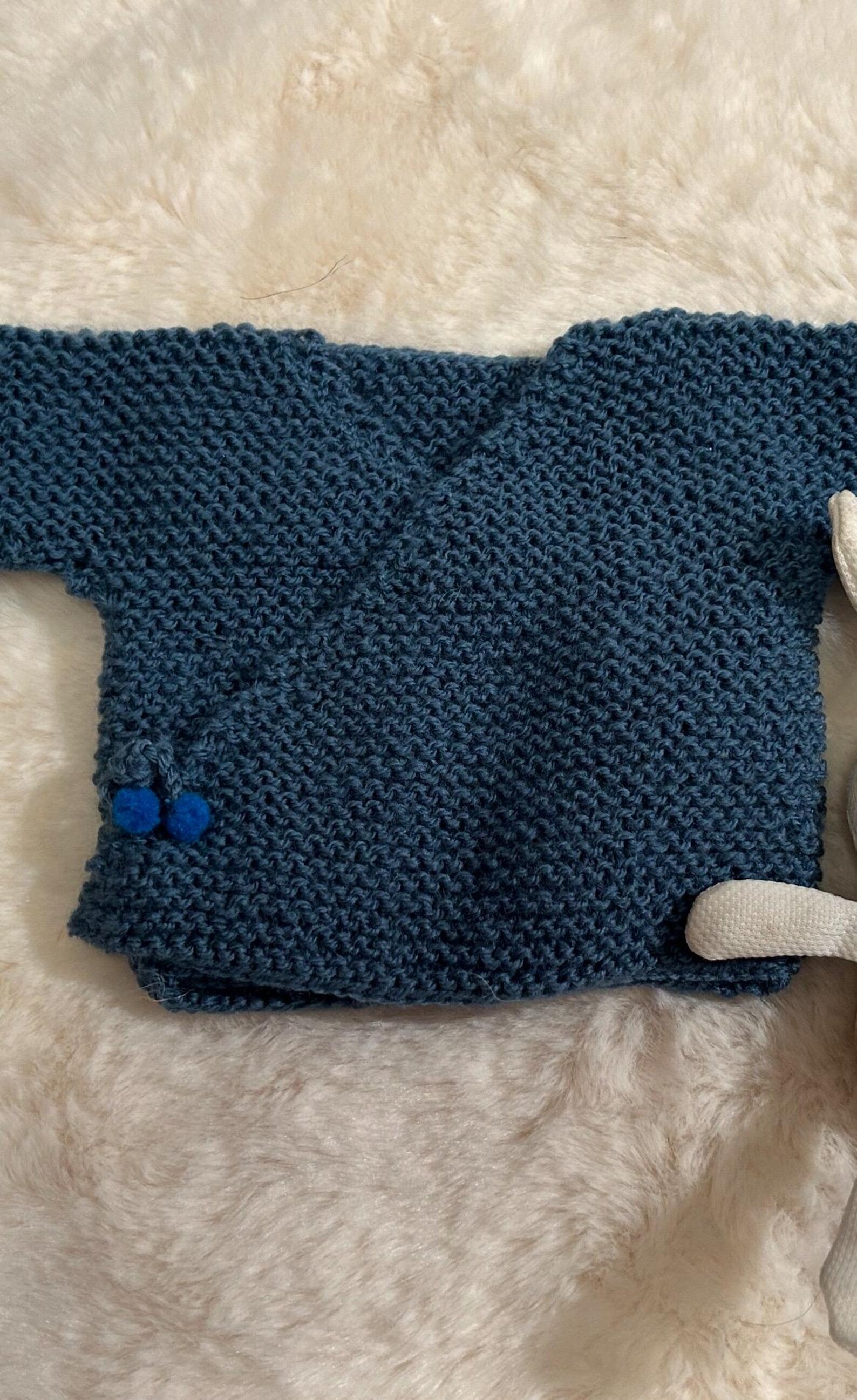 Jersey de Punto Azul Acero Estilo Kimono para Recién Nacido